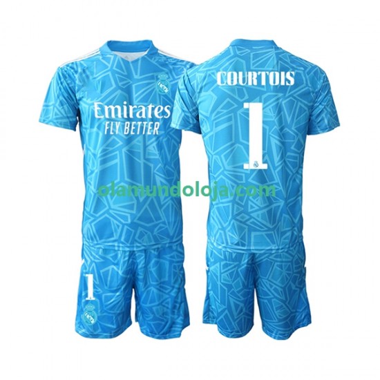 Camisola Real Madrid Courtois 1 Guarda-redes Criança Equipamento Primeiro 2022-2023 Manga Curta